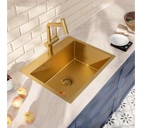 Ceramia Timeless Lavello da Incasso 55x45 cm Inox 304 | Miscelatore con Doccetta Estraibile | Finitura Oro Spazzolato | Installazione Facile