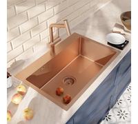 Ceramia Timeless Lavello da Incasso 55x45 cm Inox 304 | Miscelatore con Doccetta Estraibile | Finitura Rame Spazzolato | Installazione Facile