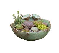 Ceramic Bird Bath - Large Decorative Feeder | Ceramic Bird Water Bowl Hydroponic Planter | Outdoor Indoor Garden Bowl for Backyard Patio Balcony Terrace Windowsill Flower Pot