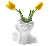 Ceramic Body Vase, Face Flower Planter, Modern Boho Accent Piece, Artistic Female, For Home Decor, Stylish White Decorative Pot For Indoor And Outdoor Display, 2.8 Inches