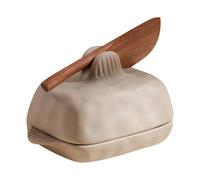 Ceramic Butter Dish with Wooden Knife - Airtight Cheese Keeper Container