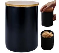 Ceramic Canister with Bamboo Lid 800ml Airtight Black Canister with Non-slip Bottom Modern & Minimalist Kitchen Canisters for Coffee, Cereal, Sugar, Salt
