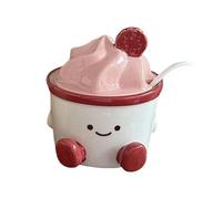 Ceramic Cartoon Cute Bowl With Lid And Spoon - Ceramic Salt Cellar - For Kitchen Home Dining Cooking Baking Condiment Tabletop Bar Bathroom Picnic Outdoor Camping
