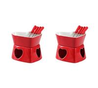 Ceramic Chocolate Fondue Set, 320ML Heart Shaped Porcelain Chocolate Fondue Set, Cheese Fondue Pot for Parties Cozy Nights Gifts