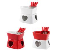 Ceramic Chocolate Fondue Set, 320ML Heart Shaped Porcelain Chocolate Fondue Set, Cheese Fondue Pot for Parties Cozy Nights Gifts