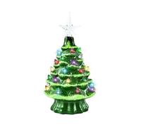 Ceramic Christmas Tree 8 Pre-Lit Hand-Painted Tabletop Xmas Decor with 32 Multicolored Lights&Top Star, Retro Centerpiece