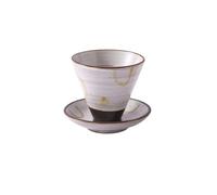 Ceramic Coffee Cup Creative And Saucer Set Tableware Retro Coarse Pottery Latte Gift Box Household Goods(White Dew)
