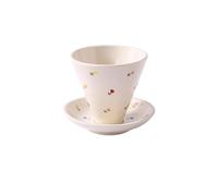 Ceramic Coffee Cup Creative And Saucer Set Tableware Retro Coarse Pottery Latte Gift Box Household Goods(Flower)