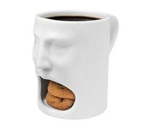Ceramic Coffee Cup With Cookie Holder - Funny Face Breakfast Mug | White Face Mug - Humorous Morning Companion , Dining Room Accent Conversation Starter Gift Functional School Dorm Restaurant Tablewar