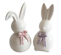 Ceramic Easter Rabbit Figurine - Spring Bunny Sculpture with Bowknot | Festive Decoration for Farmhouse, Home, School, Apartment, Living Room, Bedroom, Entrance Hall, Study, Holiday Seasonal Display