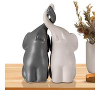 Ceramic Elephant Statue - Loving Pair Elephant Sculpture For Tabletop | Cute Animal Ornament For Bookcase, Mantelpieces, Coffee Tables, Home Decor, Modern Ceramic Figurine For Living Room, Bedroom