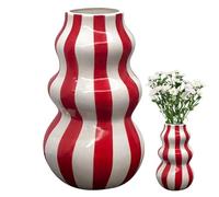 Ceramic Flower Vase - Decorative Striped Ceramic Vase | Aesthetic Flower Container, Modern Table Centerpiece For Apartment Home Kitchen Living Room Bathroom, Striped Pattern Decor