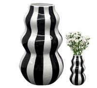 Ceramic Flower Vase - Decorative Striped Ceramic Vase | Aesthetic Flower Container, Modern Table Centerpiece For Apartment Home Kitchen Living Room Bathroom, Striped Pattern Decor