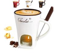 Ceramic Fondue Mugs with Fork - Cheese Fondue Melting Cup 130ml Capacity for Melting Hot Chocolate for Home, Fondues Heated with a Tealight, Warmer Mug for Candy Snack Caramel forty