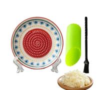Ceramic Grater Plate - 3 Piece Set With Brush, Ginger, Garlic, Cheese, Frui