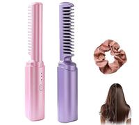 Ceramic Hairdressing Comb Smooth, Frizz-Free Hair Anytime, Anywhere, Cedar and Ash Ceramic Hairdressing Comb Straightener 3 Heat Settings, USB Rechargeable, Cordless Fast Heat (2PCS-A)