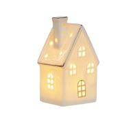 Ceramic Houses Holiday Village, Light-Up Christmas Scene, Warm Led Tabletop Decor with Soft Glow, Miniature House Centerpiece for Mantel, Bedroom, Window, Display, 4.92x2.36 Inches