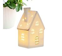 Ceramic Houses, Lighted Village Ornament, Christmas Desk Decoration, Miniature Home Display for Mantel Bedroom Living Room Study Tabletop Window Shelf Holiday Scene Arrangement Accent, 4.92x2.36 inch