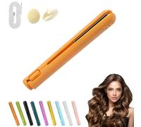Ceramic Mini Hair Curler for Short Hair,Mini Curling Iron for Short Hair,2 In 1mini Dual Voltage Curling Wand Flat Iron Hair Straightener Cordless,Portable Mini Dual Purpose Curling Iron (Orange)