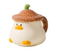 Ceramic Mug - Cartoon Drinkware, Duck Tea Cup | 400ml Hand-Painted Animal Design Coffee Cup with Hat Lid, Cute Tableware with Handle for Milk Latte Cappuccino | Decorative Ceramic Cups for Kitchen