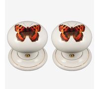 Ceramic Porta Pomello Set White Arancione Farfalla Design (Coppia) 60mm