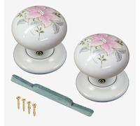 Ceramic Porta Pomello Set White Rosa Clematis Design (Coppia) 60mm