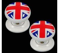 Ceramic Porta Pomello Set White Union Jack Design (Coppia) 60mm