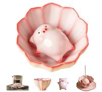 Ceramic Tea Pet Piggy Cartoon Tea Cup,Little Pig Spit Bubbles Teas Cup Set,Unique Tea Pets Ornament with Pink Pet Pigs Statue and Petal Coaster,Funny Decor Gift for Teas Lovers (BB)