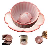 Ceramic Tea Pet Piggy Cartoon Tea Cup Set, Funny Handmade Chinese Teacup with Flying or Lying Pig Pet, Adornment Collectible Piggy Statue Teacup Decoration,Gifts for Teas Lovers