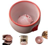 Ceramic Tea Pet Piggy Cartoon Tea Cup Set, Funny Handmade Chinese Teacup with Flying or Lying Pig Pet, Adornment Collectible Piggy Statue Teacup Decoration,Gifts for Teas Lovers