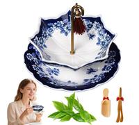 Ceramic Umbrella Tea Strainer for Loose Leaf Tea - Traditional Chinese Porcelain Teas Infuser with Fine Mesh, Decorative Teas Diffuser for Kung Fu Tea＆Coffee Brewing,Gift for TeaLovers (Cyan)