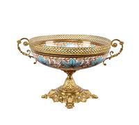 Ceramic with Copper Fruit Plate American Living Room Coffee Table Decoration French Household Retro Dried Fruit Plate Fruit Plate Housewarming Gift