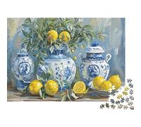 Ceramica Blu Bianca Limone Natura Morta Puzzle 1000 Pezzi Gioco di Puzzle 1000 Pezzi Carta Puzzle per Adulti Relax Famiglia Decorazione Regalo 70x50cm/1000pcs