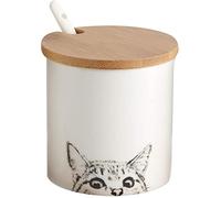 Ceramica Cartoon Cat Zuccheriera Condimento Sale Conservazione con Coperchio Cucchiaio (BiancoC-1pcs) (Bianco B-1pcs)