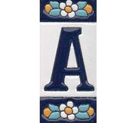 Ceramica Casa Piastrelle Numeri & Lettere, Blu Disegno Floreale, Piastrelle Dimensioni: 7.5cm x 3.5cm (Lettera A)
