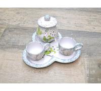 Ceramica sarda servizio da 2 da caffè con zuccheriera Pavoncella Dipinta a mano