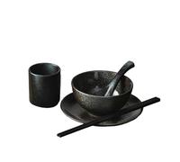 Ceramica smaltata colorata piatti squisiti piccola tavola impostazione stoviglie in casa sala da pranzo -5 pezzi [Black Jane]