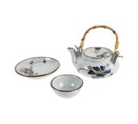 Ceramica Teiera Giapponese e Coperchio 300ml con Manico in Legno | Tazza da 50ml e Sottobicchiere Inclusi, Finitura Smaltata, Stile Tradizionale per Tè e Bevande Calde