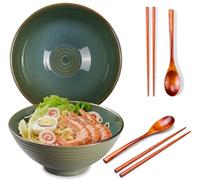 Ceraozmus 2 ciotole per ramen, in ceramica, 1200 ml, 20 cm, con spoon e chopsticks per Ramen Soup Pho Udon Asian Noodles, Large Noodle Bowls (smalto verde 2 set)