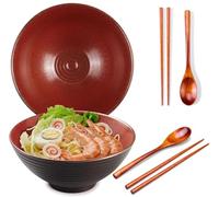 Ceraozmus 2 ciotole Ramen in ceramica - 1200 ml - 20 cm - con cucchiaio e bacchette per Ramen Soup Pho Udon Asian Noodles,Large Noodle Bowls (smalto marrone 2 set)