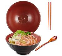 Ceraozmus Ramen Ciotola in ceramica - 1200 ml - 20 cm - con cucchiaio e bacchette per Ramen Soup Pho Udon Asian Noodles,Large Noodle Bowls (smalto marrone)