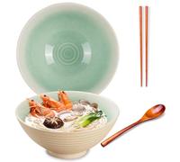 Ceraozmus Ramen Ciotola in ceramica - 1200 ml - 20 cm - con cucchiaio e bacchette per Ramen Soup Pho Udon Asian Noodles,Large Noodle Bowls (smalto bianco)