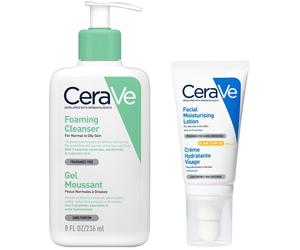 CeraVe Morning Cleanse and Protect Duo for Oily Skin, Cleanser with Niacinamide and Moisturiser with SPF 50 and Hyaluronic Acid