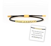 CERAVI Remember Who The F You Are Motivational Tube Bracelet, Adjustable Hand Braided Wrap Tube Bracelet, Inspirational Bracelets Jewelry Gifts for Women Girls Best Friend Teen (Black-Gold)