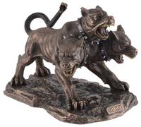 Cerberus/Kerberos, 3 teste di cane inferno dell'Ade, pietra artificiale, bronzata a mano, colorata, by Veronese