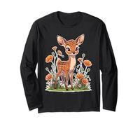Cerbiatto Cartoon con Fiori Illustrazione Maglia a Manica