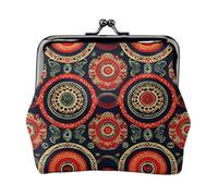 Cerchi etnici Floreale Stampato Microfibra PU Leather Wallet Kiss Lock Mini Pouch per Rossetto Key Change Organizzazione