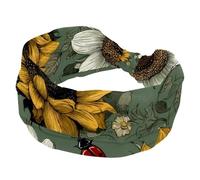 Cerchietti elastici per capelli da donna, senza cuciture, con girasoli gialli e api, colore verde salvia e antiscivolo, turbante sportivo alla moda, per yoga, allenamento, uso quotidiano
