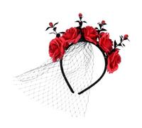 Cerchietti Halloween Per Donna Velo Horror Halloween Copricapo Ornamento | Cerchietto Capelli Con Rose Da Festa per Capelli con Fiori Copricapo Cosplay Costume Ballo in Maschera Carneval
