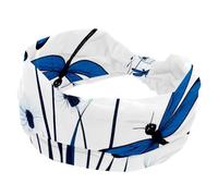 Cerchietti larghi da donna, con libellule blu che volano intorno a dente di leone, fasce elastiche per capelli per yoga e allenamento, per lavare il viso e il trucco